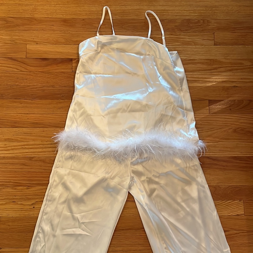 Satin and feather pajamas